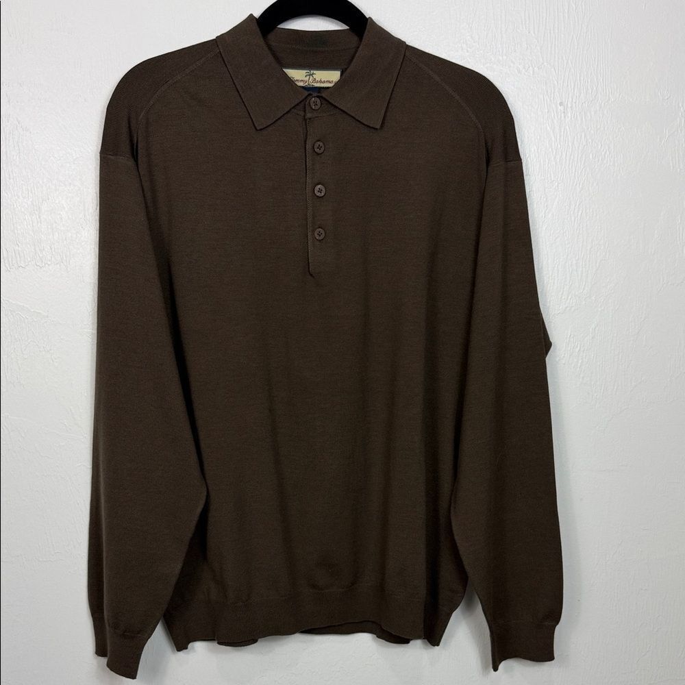 Tommy Bahama Brown Silk Blend Long Sleeve Polo Sweater Mens M - Picture 2 of 10
